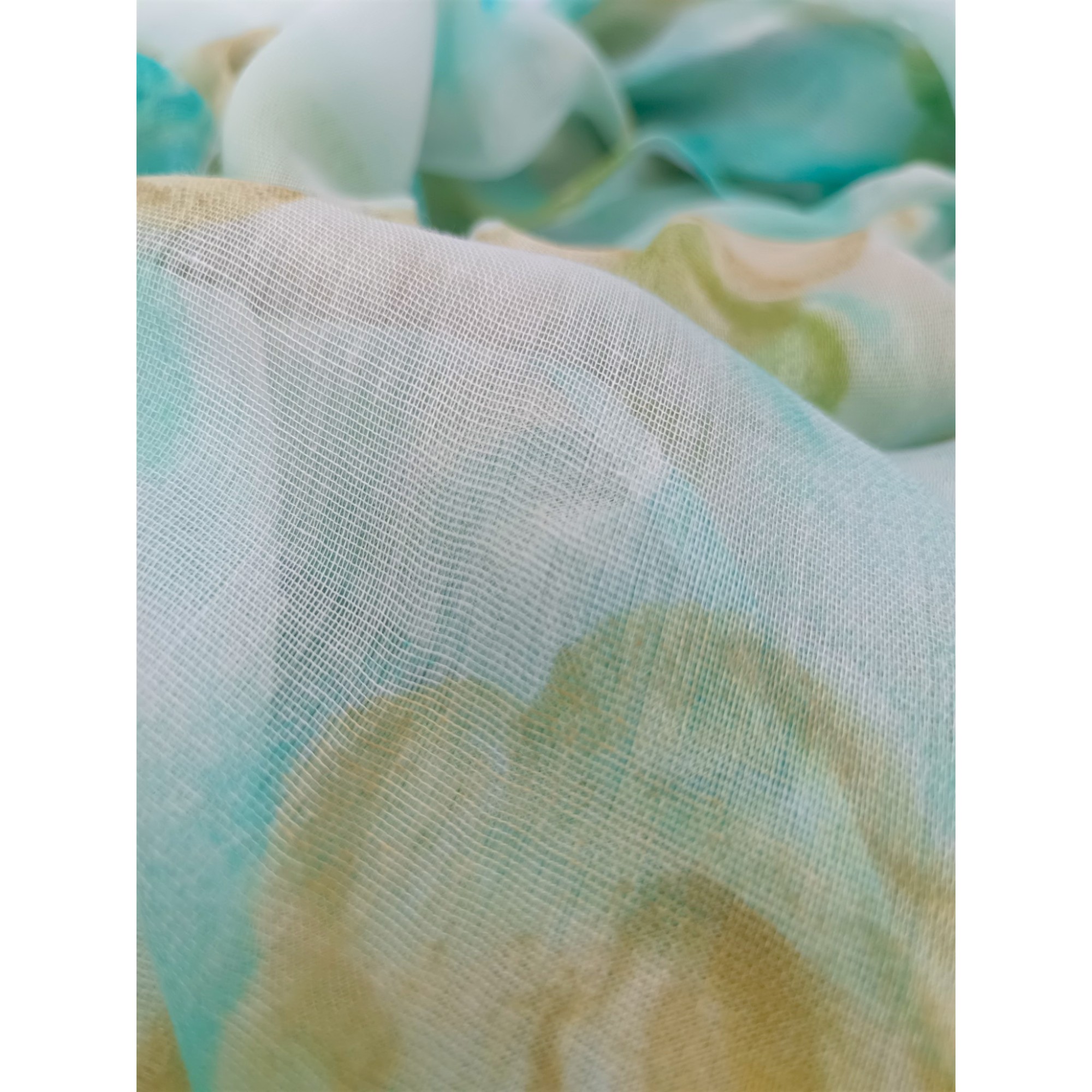 Eșarfă damă din vâscoză „Mint Blossom” LX2552-2 – 180x48 cm Floral turcoaz-verde, Cutie Cadou inclusă