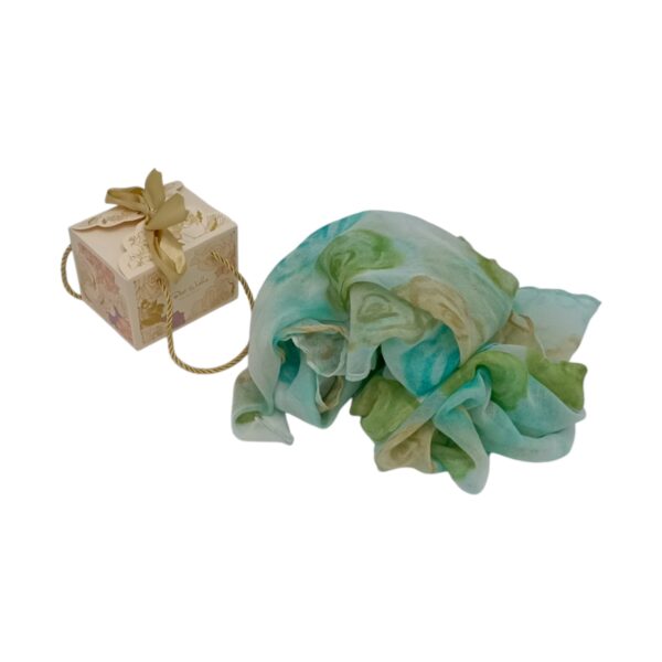 Eșarfă damă din viscoză „Mint Blossom” LX2552-2 – 180x48 cm Floral turcoaz-verde, Cutie Cadou inclusă