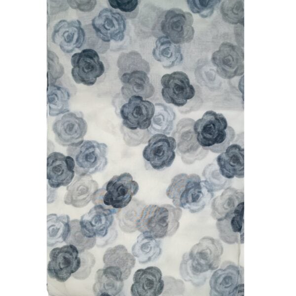 Eșarfă damă din viscoză „Silver Rose” LX2552-6 – 180x48 cm | Floral gri elegant, Cutie Cadou inclusă