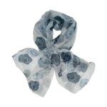 Eșarfă damă din viscoză „Silver Rose” LX2552-6 – 180x48 cm | Floral gri elegant, Cutie Cadou inclusă