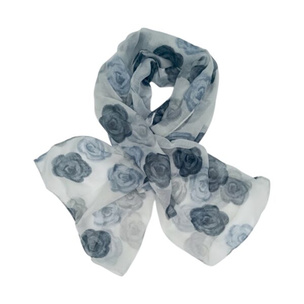 Eșarfă damă din viscoză „Silver Rose” LX2552-6 – 180x48 cm | Floral gri elegant, Cutie Cadou inclusă
