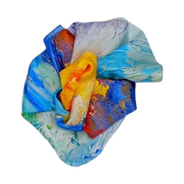 Eșarfă damă mătase naturală 100% – Abstract Sunrise SG10-5 (70×70 cm) | Print Artistic Vibrant, Cutie Cadou