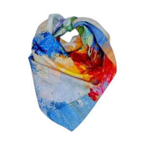 Eșarfă damă mătase naturală 100% – Abstract Sunrise SG10-5 (70×70 cm) | Print Artistic Vibrant, Cutie Cadou