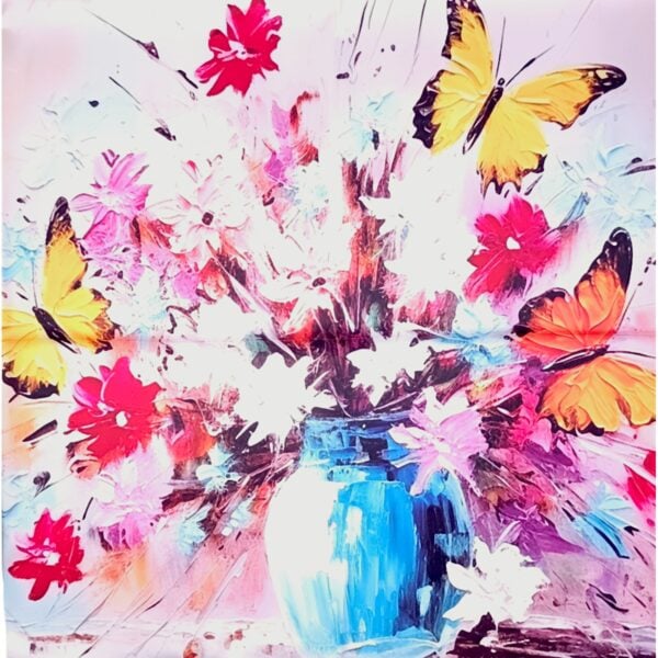 Eșarfă damă mătase naturală 100% – Floral Butterflies SG10-2 (70x70 cm) | Print Artistic Elegant, Cutie Cadou