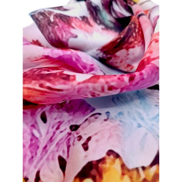 Eșarfă damă mătase naturală 100% – Floral Butterflies SG10-2 (70x70 cm) | Print Artistic Elegant, Cutie Cadou