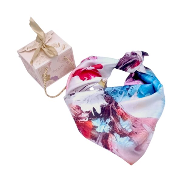 Eșarfă damă mătase naturală 100% – Floral Butterflies SG10-2 (70x70 cm) | Print Artistic Elegant, Cutie Cadou