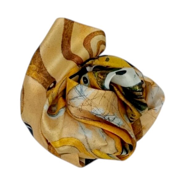 Eșarfă damă mătase naturală 100% – Golden Tree SG10-4 (70×70 cm) | Print Artistic Inspirat, Cutie Cadou