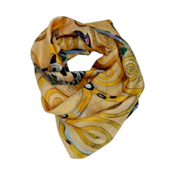 Eșarfă damă mătase naturală 100% – Golden Tree SG10-4 (70×70 cm) | Print Artistic Inspirat, Cutie Cadou