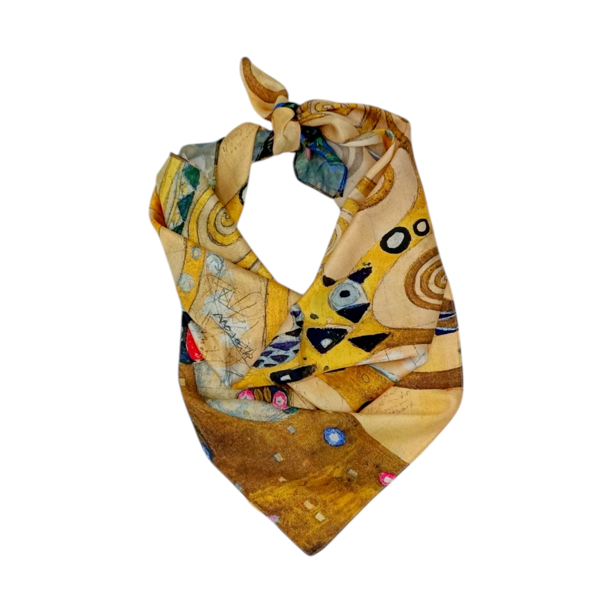 Eșarfă damă mătase naturală 100% – Golden Tree SG10-4 (70×70 cm) | Print Artistic Inspirat, Cutie Cadou