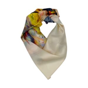 Eșarfă damă mătase naturală 100% – Sunflower Landscape SG10-3 (70×70 cm) | Print Artistic Impressionist, Cutie Cadou