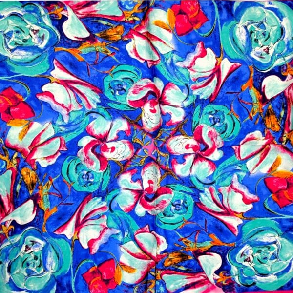 Eșarfă damă pătrată „Electric Turquoise” YF73-5 – 70x70 cm, 100% viscoză | Print floral artistic, Cutie Cadou inclusă