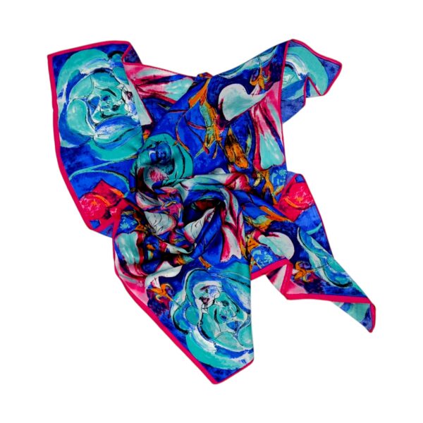 Eșarfă damă pătrată „Electric Turquoise” YF73-5 – 70x70 cm, 100% viscoză | Print floral artistic, Cutie Cadou inclusă