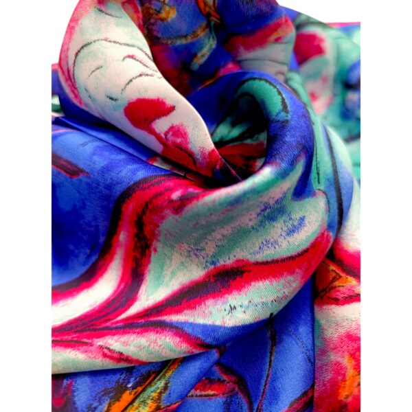 Eșarfă damă pătrată „Electric Turquoise” YF73-5 – 70x70 cm, 100% viscoză | Print floral artistic, Cutie Cadou inclusă