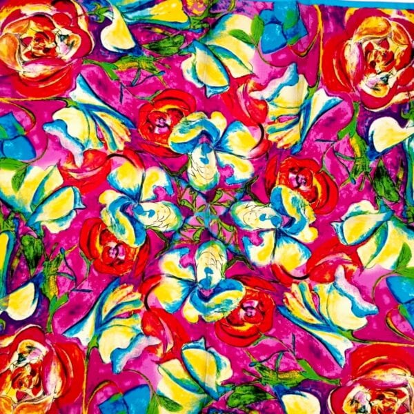 Eșarfă damă pătrată „Fuchsia Bloom” YF73-4 – 70x70 cm, 100% viscoză Print floral artistic, Cutie Cadou inclusă