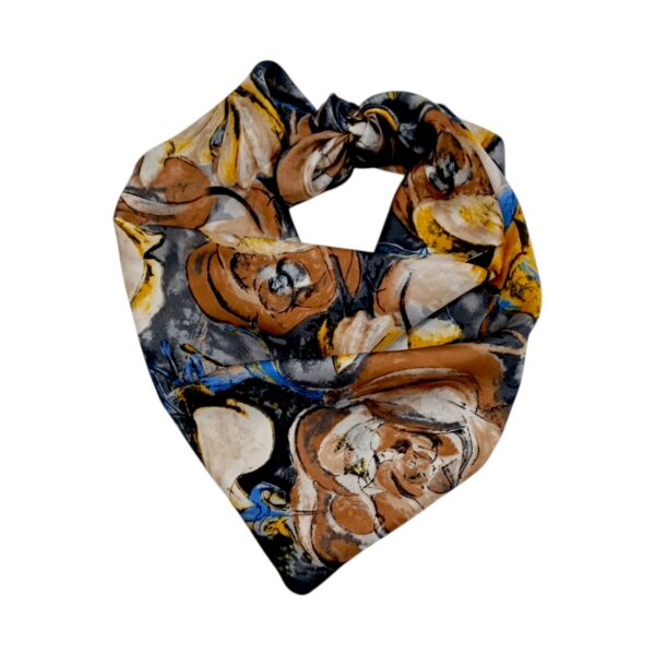 Eșarfă damă pătrată „Golden Mocha Noir” YF73-3 – 70x70 cm, 100% viscoză Print floral artistic, Cutie Cadou inclusă