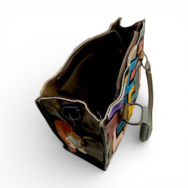 Geantă damă Jasmine 9935 din piele naturală – design geometric multicolor, stil artistic modern