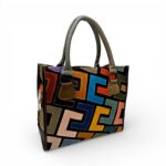Geantă damă Jasmine 9935 din piele naturală – design geometric multicolor, stil artistic modern