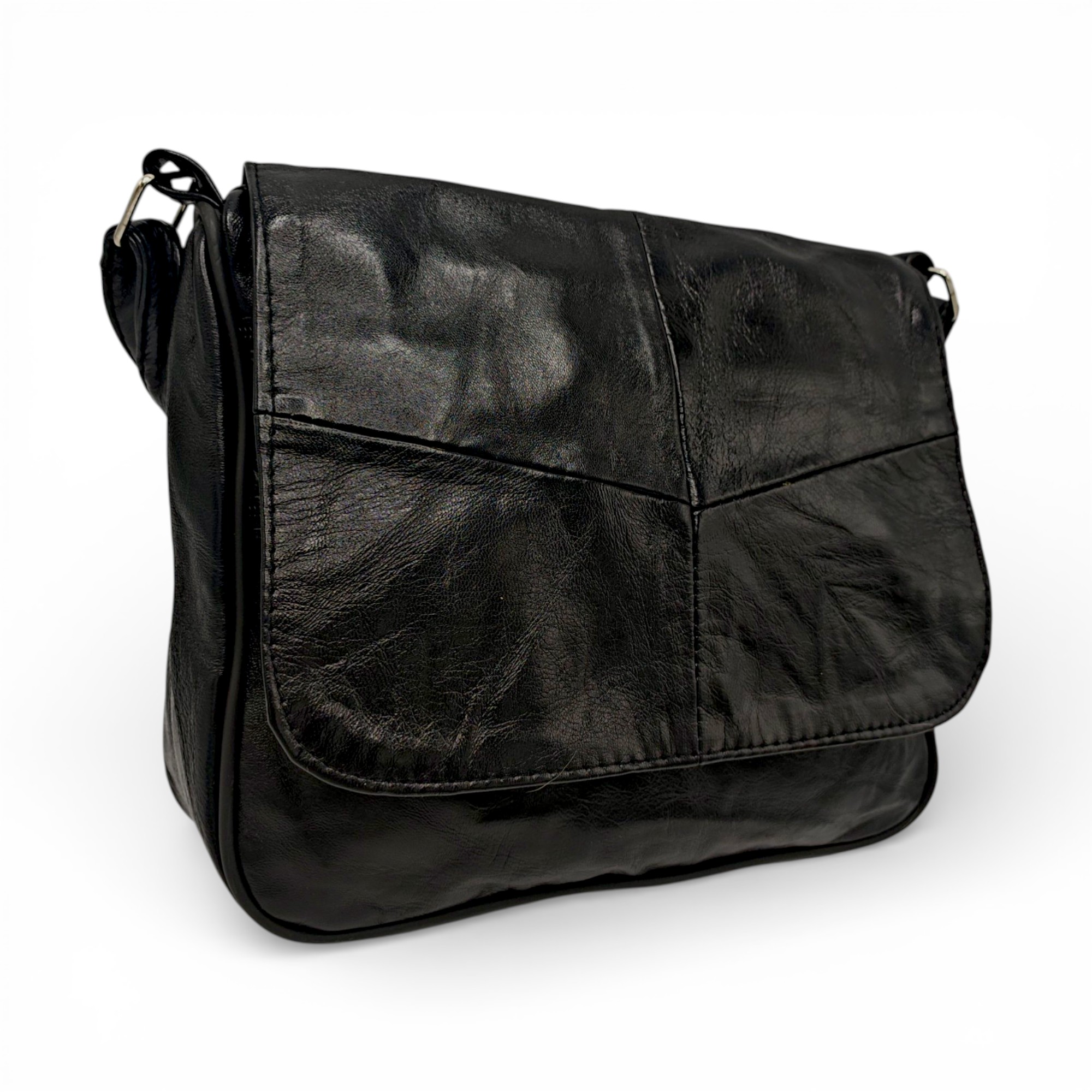 Geantă damă Lucia R45-NX4 – Crossbody din piele naturală, Negru Lucios