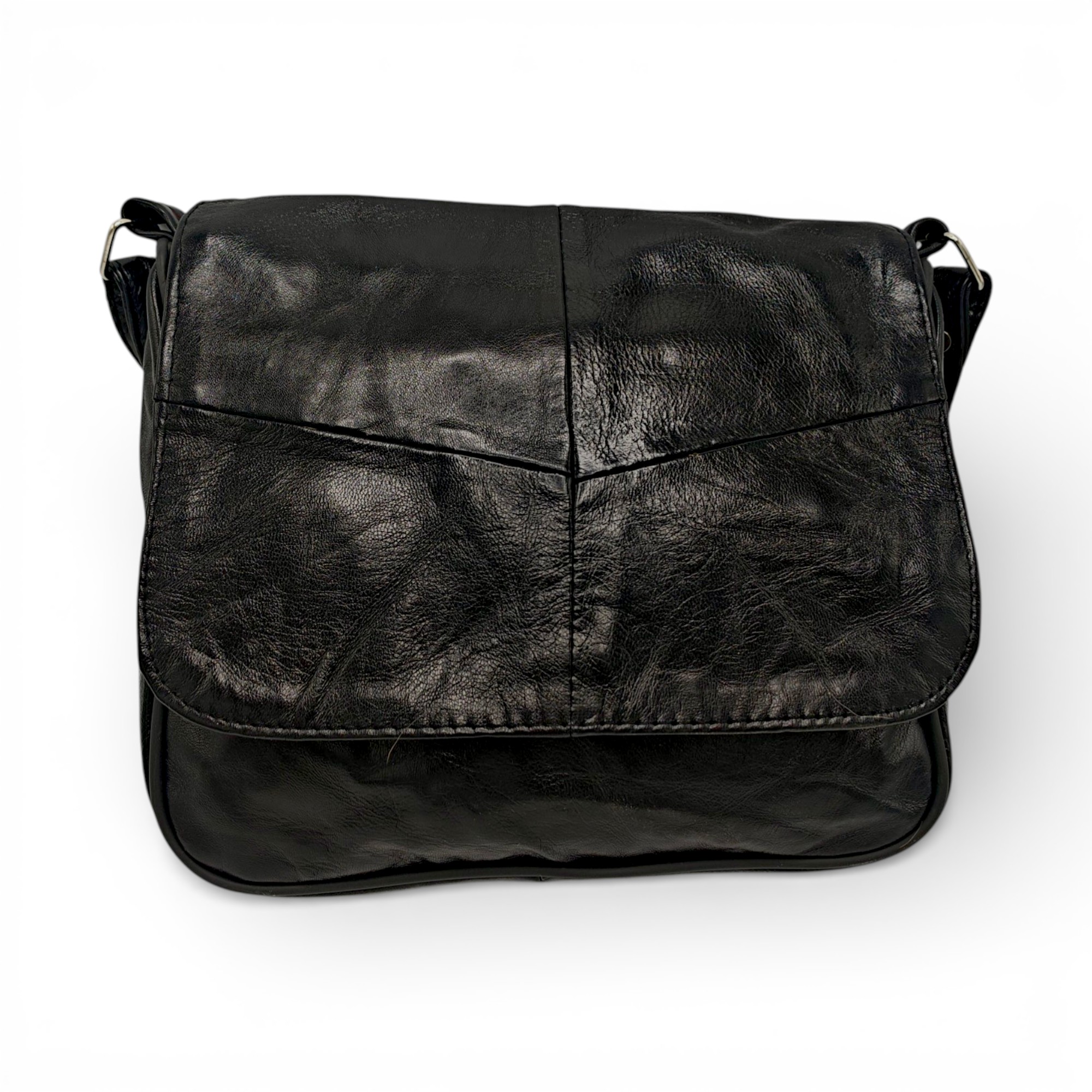 Geantă damă Lucia R45-NX4 – Crossbody din piele naturală, Negru Lucios