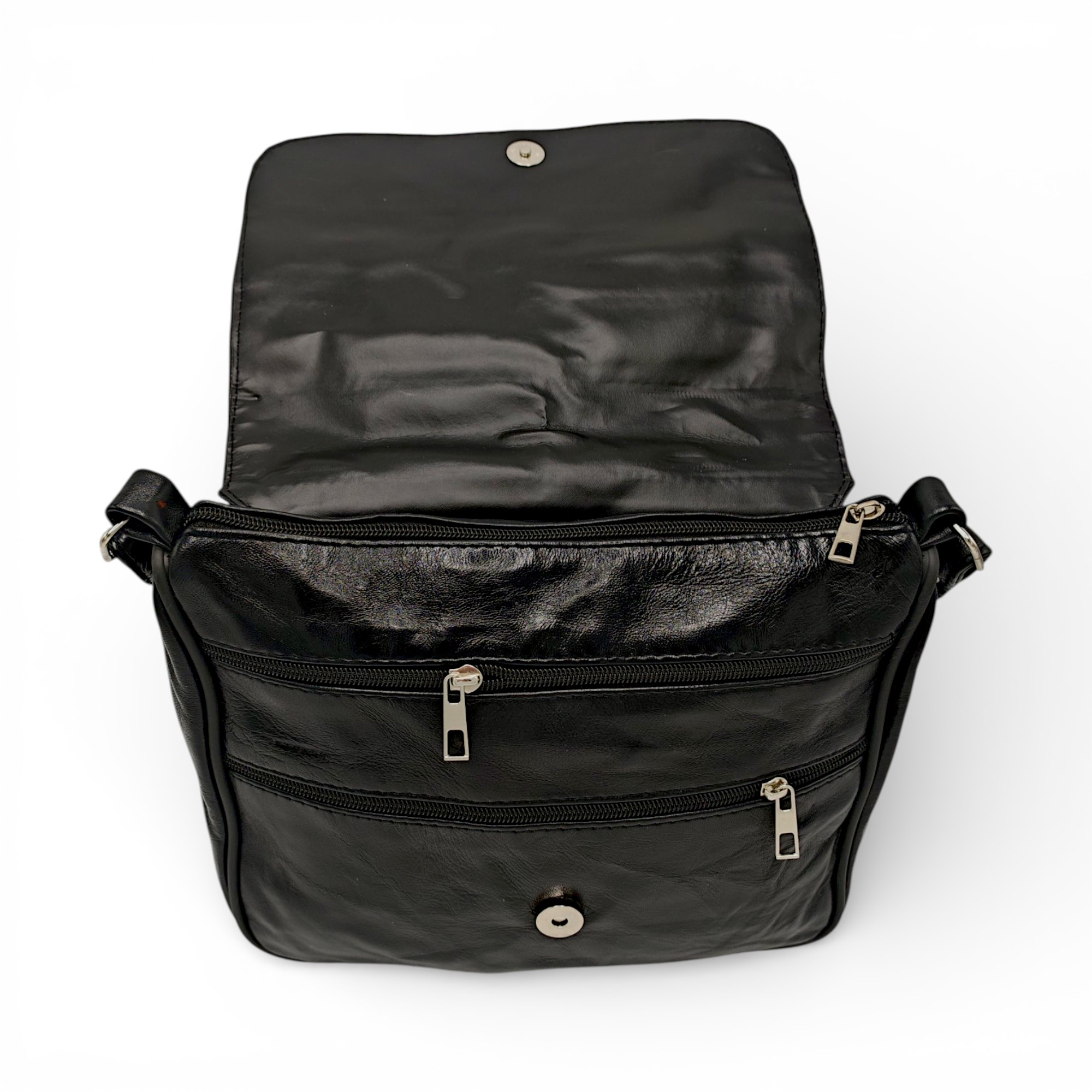 Geantă damă Lucia R45-NX4 – Crossbody din piele naturală, Negru Lucios