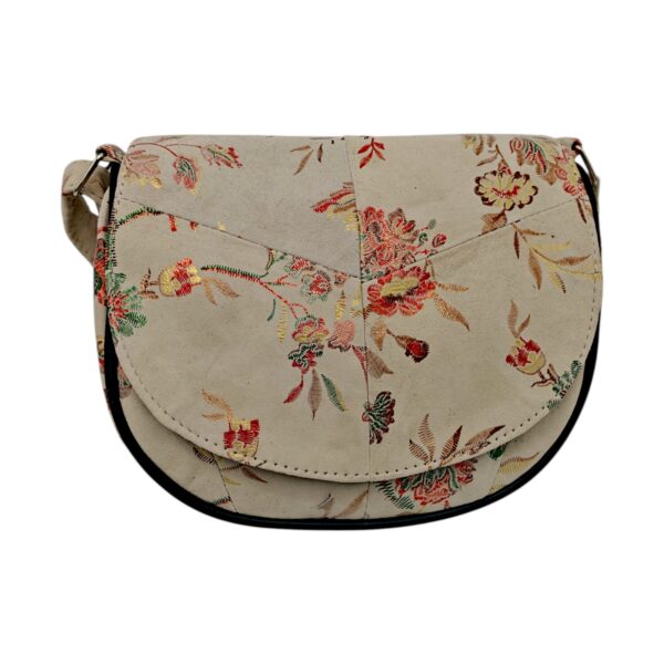 Geantă damă din piele naturală R30-10 – Floral Vintage Beige, compactă, practică și atemporală