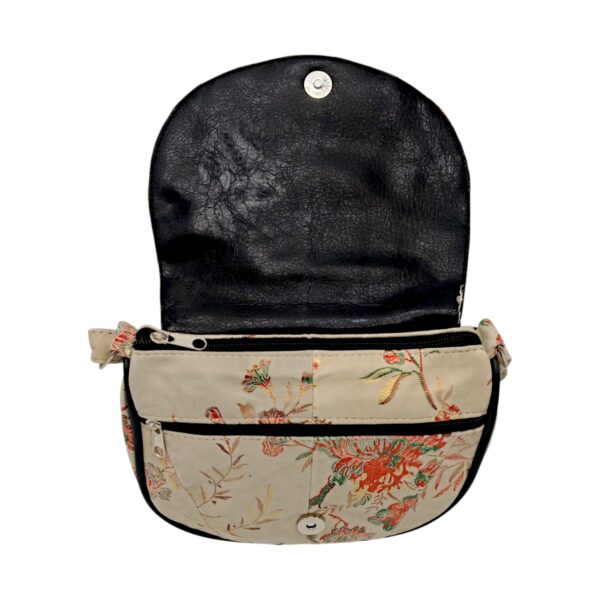 Geantă damă din piele naturală R30-10 – Floral Vintage Beige, compactă, practică și atemporală