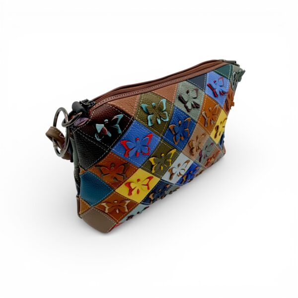 Geantă Damă Jasmine 9981-2 din Piele Naturală – Patchwork Multicolor cu Aplicații 3D tip Fluture