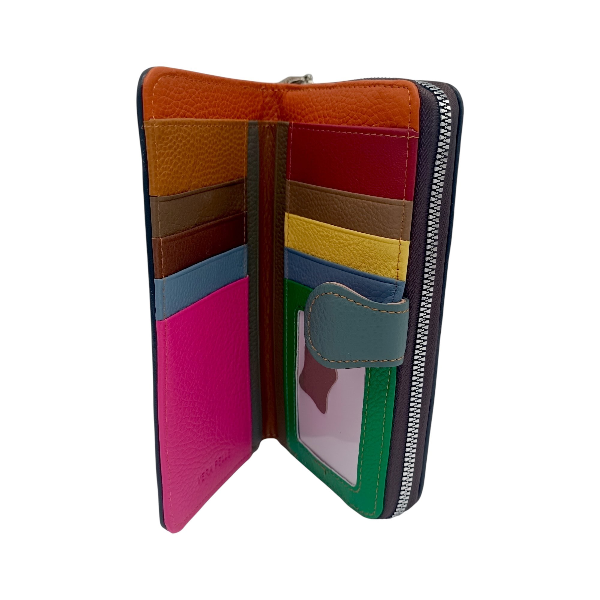 Portofel damă piele naturală – model multicolor Ivy HD6264, design patchwork cu fluturi