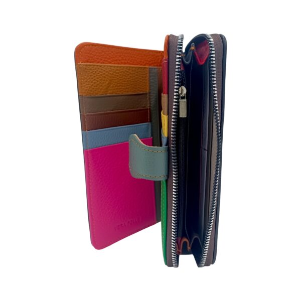 Portofel damă piele naturală – model multicolor Ivy HD6264, design patchwork cu fluturi