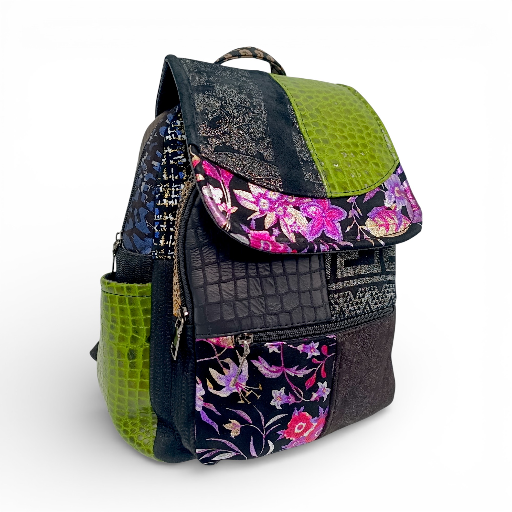 Rucsac Damă Piele Naturală Multicolor Eveline Élégance-Couture R105-44 – Design Unicat Patchwork Premium