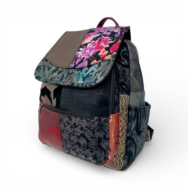 Rucsac Damă Piele Naturală Multicolor Eveline Élégance-Couture R105-49 – Design Unicat Patchwork Premium