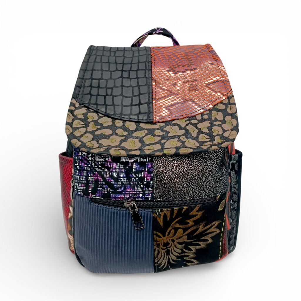 Rucsac Damă Piele Naturală Multicolor Eveline Élégance-Couture R105-50 – Design Unicat Patchwork Premium