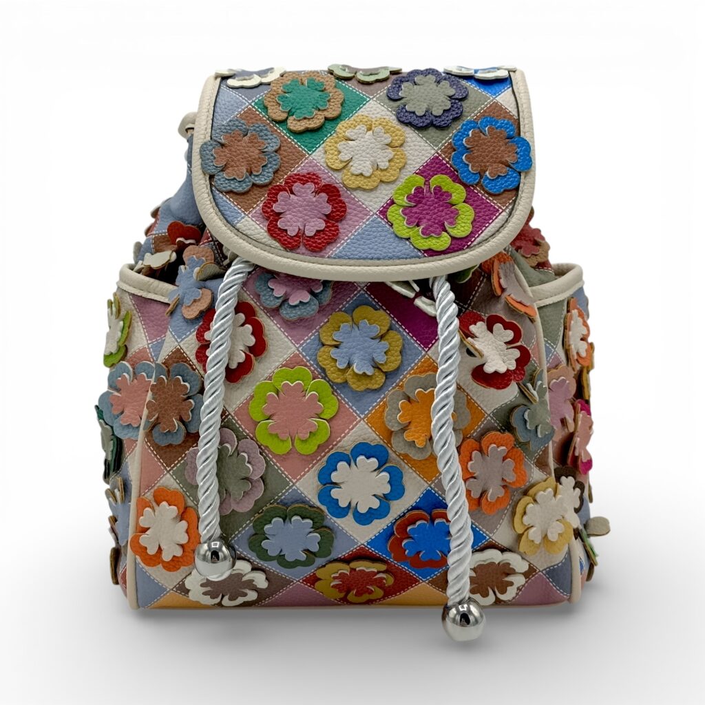 Rucsac damă multicolor Silvia Rosa SR25-083H – Bej (30×25×10 cm) | Design patchwork floral