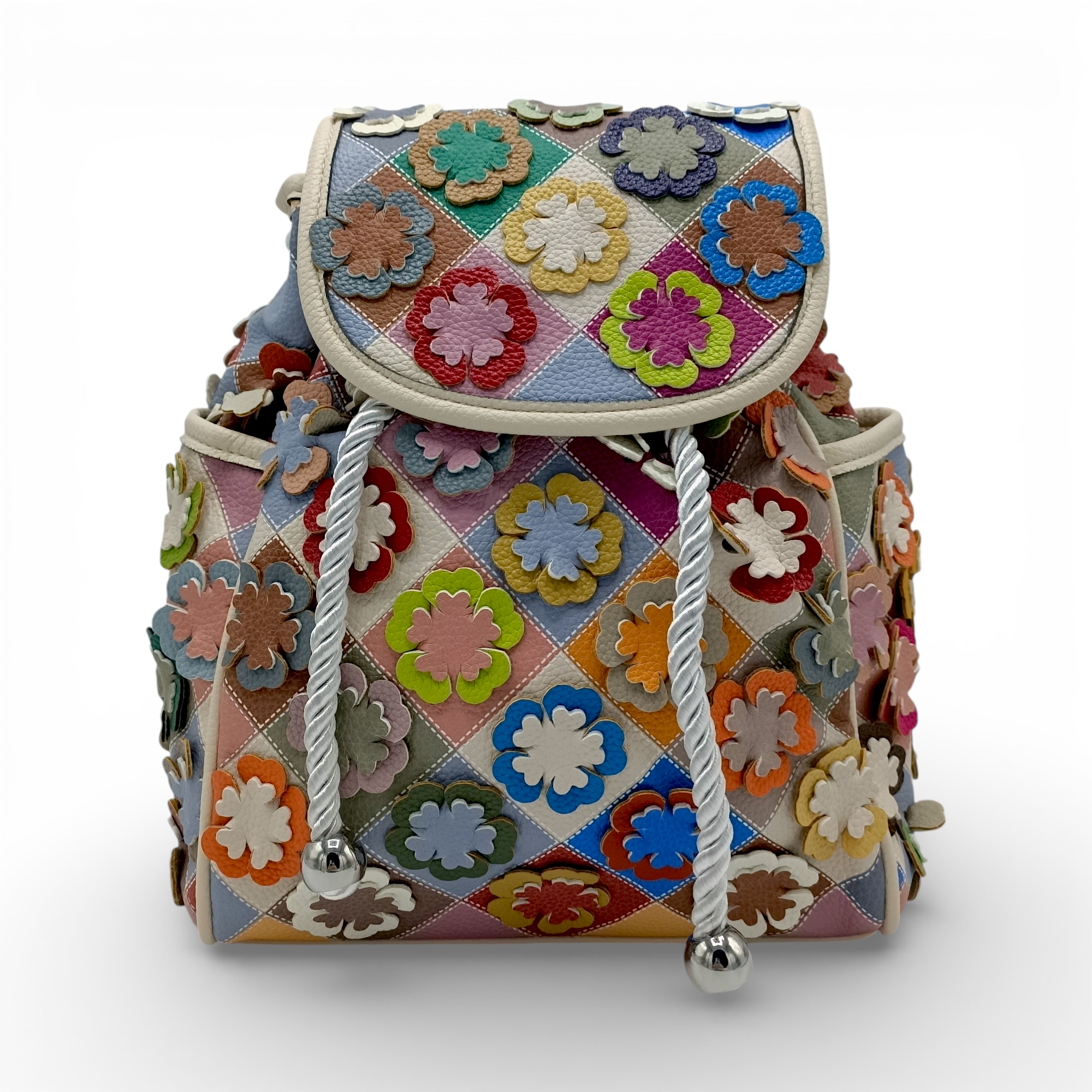 Rucsac damă multicolor Silvia Rosa SR25-083H – Bej (30×25×10 cm) | Design patchwork floral