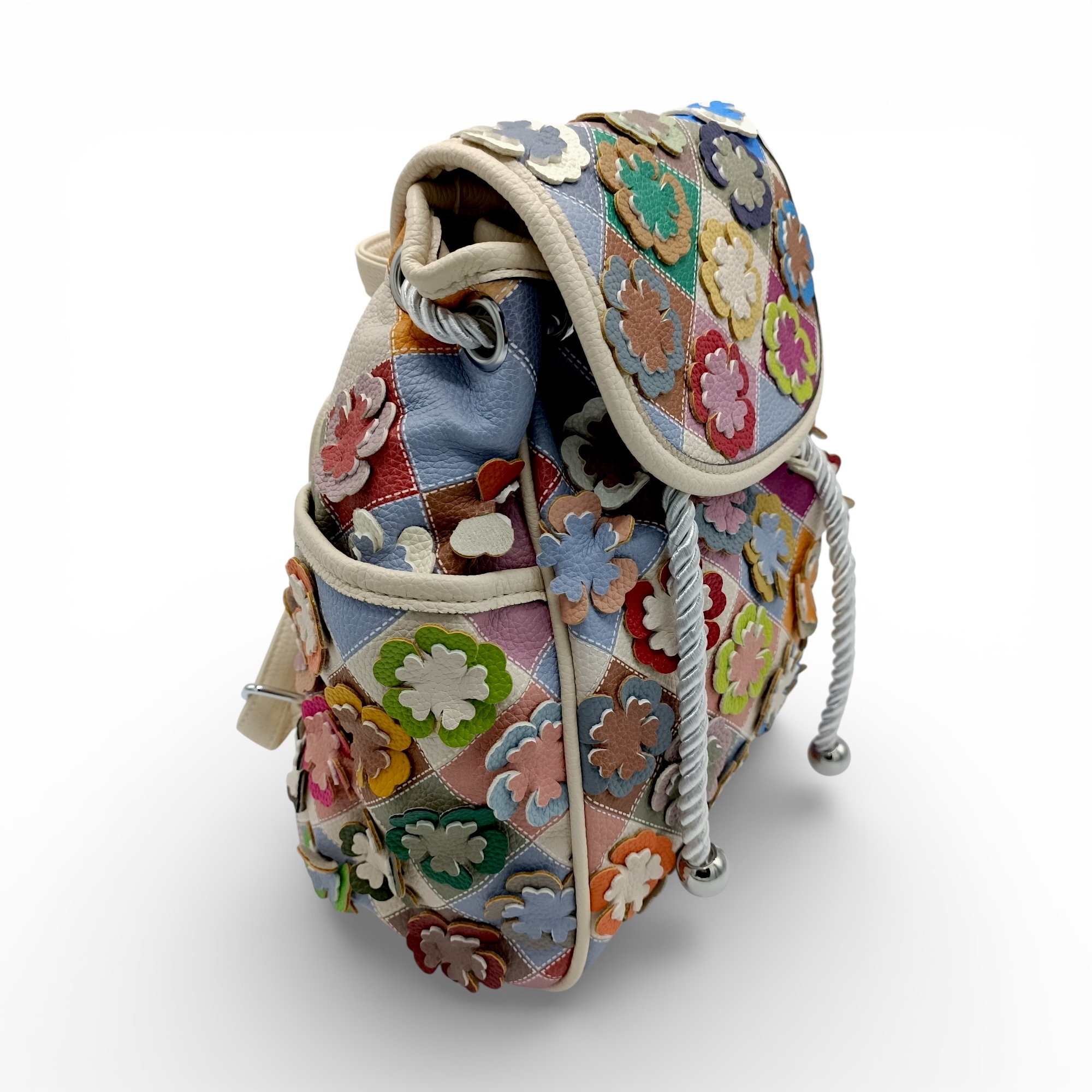 Rucsac damă multicolor Silvia Rosa SR25-083H – Bej (30×25×10 cm) | Design patchwork floral