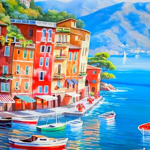 Eșarfă damă pătrată Portofino Dream 2024-05#4 – 70×70 cm, 50% Mătase & 50% Vîscoză, Cutie Cadou