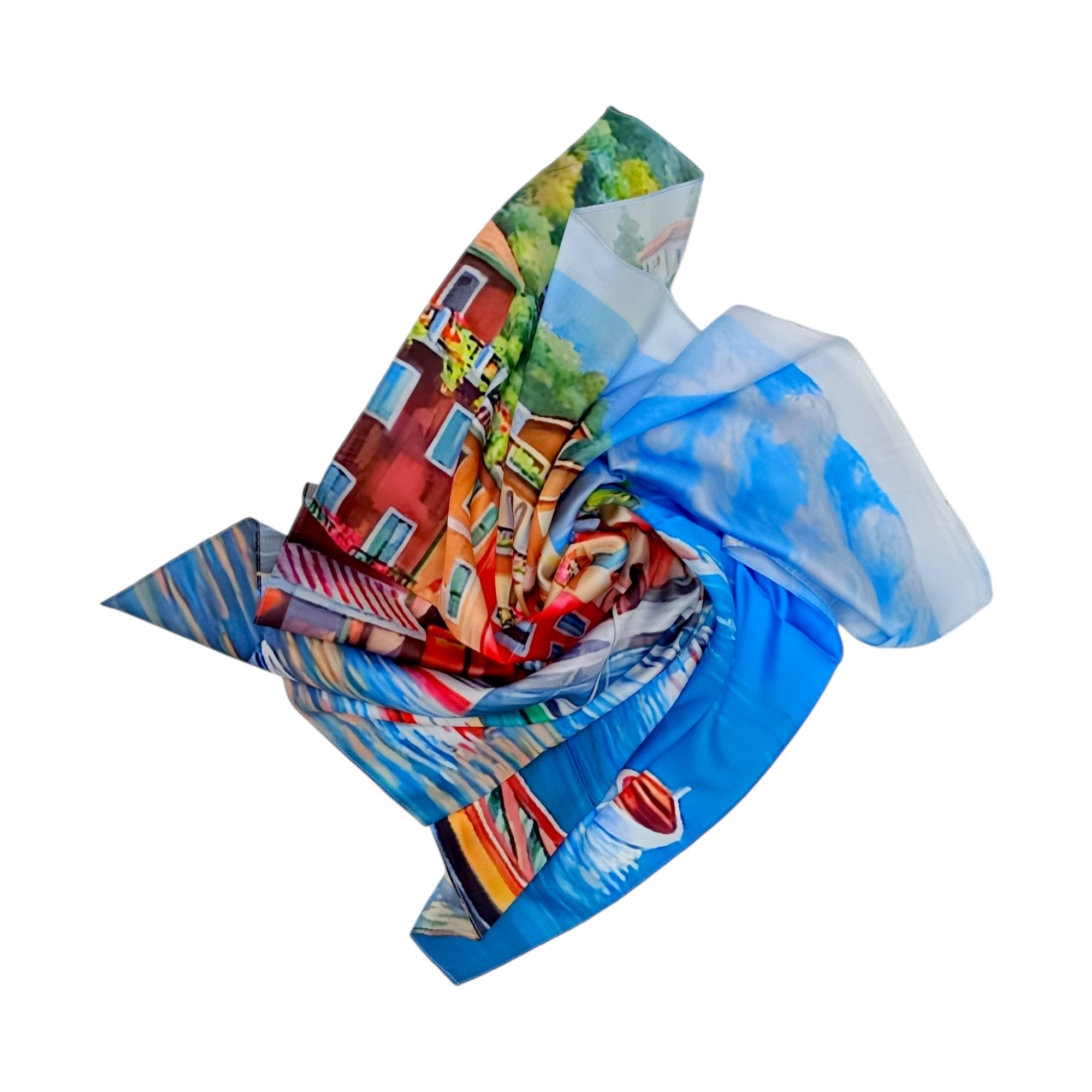 Eșarfă damă pătrată Portofino Dream 2024-05#4 – 70×70 cm, 50% Mătase & 50% Vîscoză, Cutie Cadou