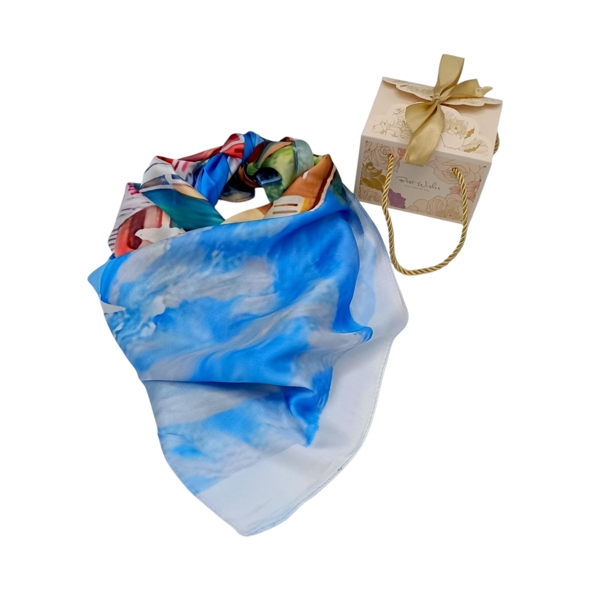 Eșarfă damă pătrată Portofino Dream 2024-05#4 – 70×70 cm, 50% Mătase & 50% Vîscoză, Cutie Cadou