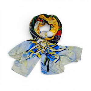 Eșarfă Artistică Impression Village & Carriage 8108-7 – Reversibilă (2 Fețe), 50% Mătase & 50% Vîscoză, 180×68 cm, Cutie Cadou Inclusă