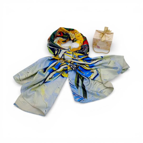 Eșarfă Artistică Impression Village & Carriage 8108-7 – Reversibilă (2 Fețe), 50% Mătase & 50% Vîscoză, 180×68 cm, Cutie Cadou Inclusă