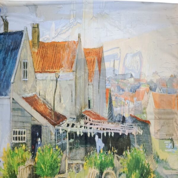 Eșarfă Artistică Impression Village & Carriage 8108-7 – Reversibilă (2 Fețe), 50% Mătase & 50% Vîscoză, 180×68 cm, Cutie Cadou Inclusă