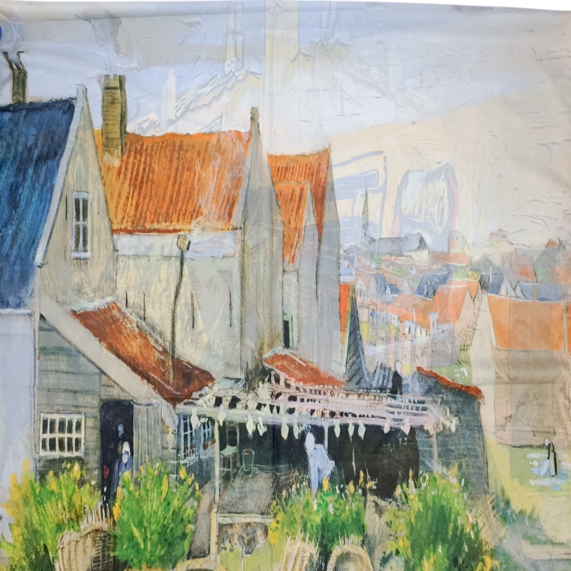 Eșarfă Artistică Impression Village & Carriage 8108-7 – Reversibilă (2 Fețe), 50% Mătase & 50% Vîscoză, 180×68 cm, Cutie Cadou Inclusă