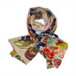 Eșarfă Artistică Ocean Bloom & Mandala Flowers 8108-12 – Reversibilă (2 Fețe), 50% Mătase & 50% Vîscoză, 180×68 cm, Cutie Cadou Inclusă