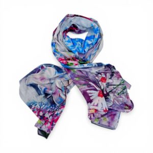 Eșarfă Artistică Paris Terrace & Daisy Garden 8108-11 – Reversibilă (2 Fețe), 50% Mătase & 50% Vîscoză, 180×68 cm, Cutie Cadou Inclusă