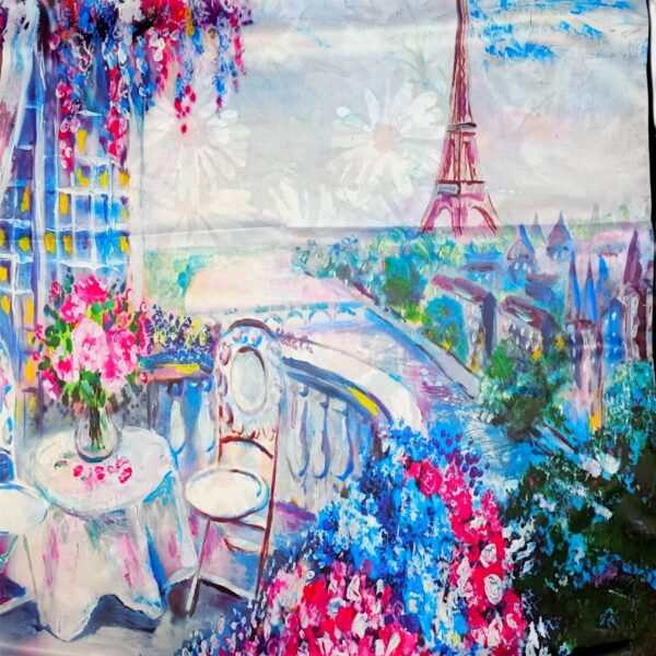 Eșarfă Artistică Paris Terrace & Daisy Garden 8108-11 – Reversibilă (2 Fețe), 50% Mătase & 50% Vîscoză, 180×68 cm, Cutie Cadou Inclusă