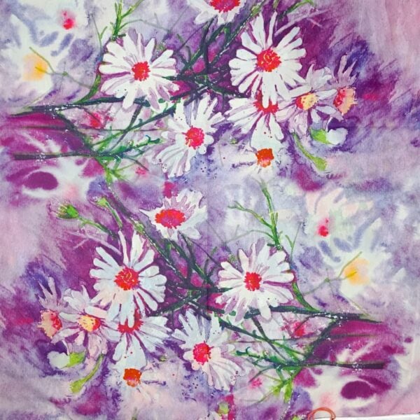 Eșarfă Artistică Paris Terrace & Daisy Garden 8108-11 – Reversibilă (2 Fețe), 50% Mătase & 50% Vîscoză, 180×68 cm, Cutie Cadou Inclusă