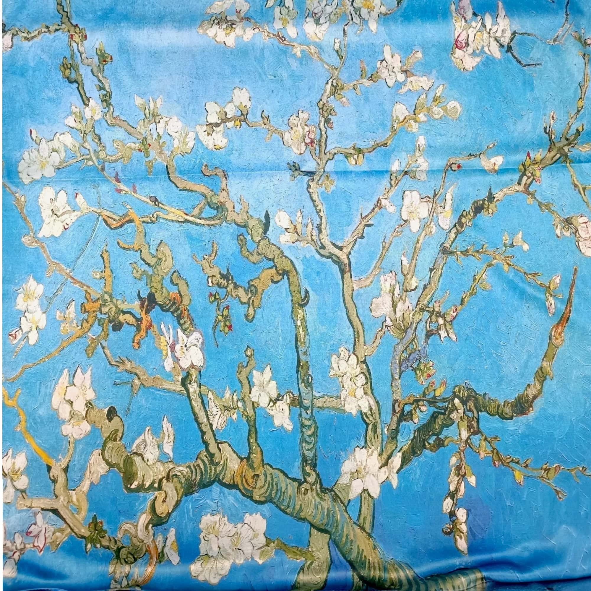 Eșarfă Artistică Water Lilies & Almond Blossom 8108-9 – Reversibilă (2 Fețe), 50% Mătase & 50% Vîscoză, 180×68 cm, Cutie Cadou Inclusă