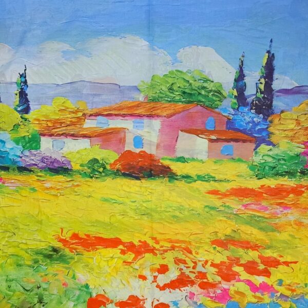 Eșarfă Artistică Yellow Wheat Field & Impression Village 8108-10 – Reversibilă (2 Fețe), 50% Mătase & 50% Vîscoză, 180×68 cm, Cutie Cadou Inclusă