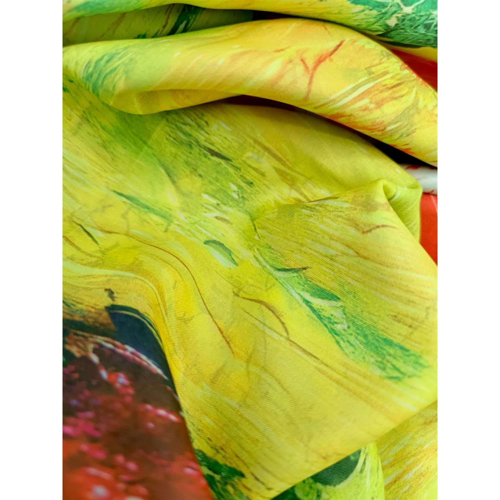 Eșarfă Artistică Yellow Wheat Field & Impression Village 8108-10 – Reversibilă (2 Fețe), 50% Mătase & 50% Vîscoză, 180×68 cm, Cutie Cadou Inclusă