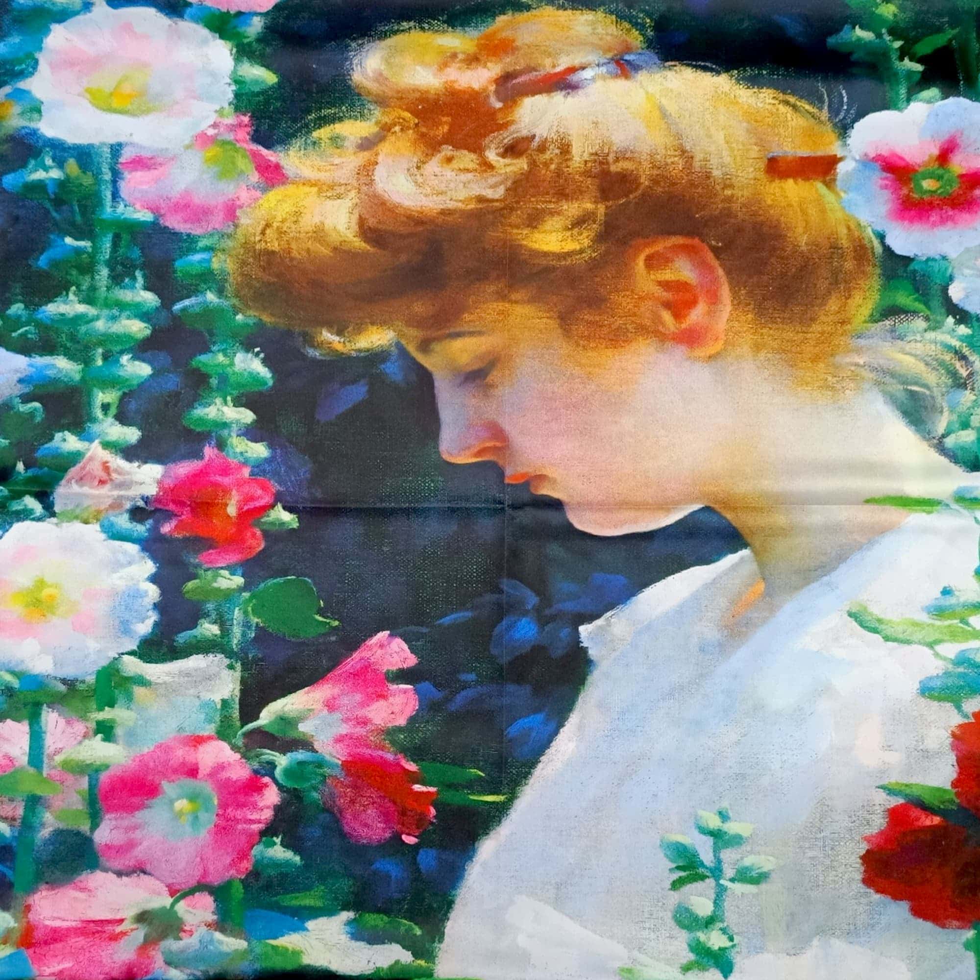 Eșarfă Floral Portrait Impression 8108-6 – Ediție Artistică Reversibilă (2 Fețe), 50% Mătase & 50% Vîscoză, 180×68 cm, Cutie Cadou Inclusă